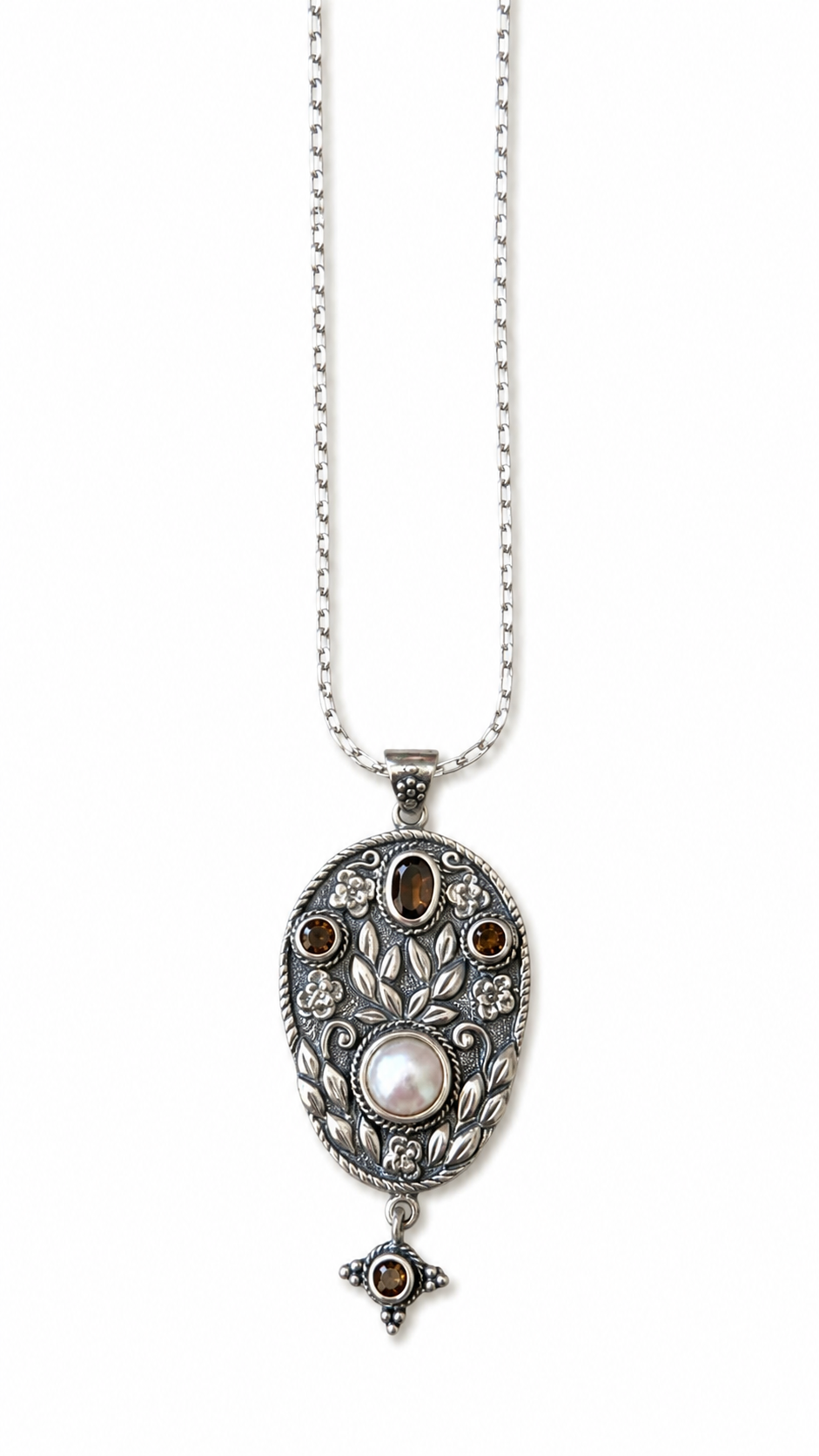 “Birthstone" Silver Pendant Necklace - Smoky Quartz