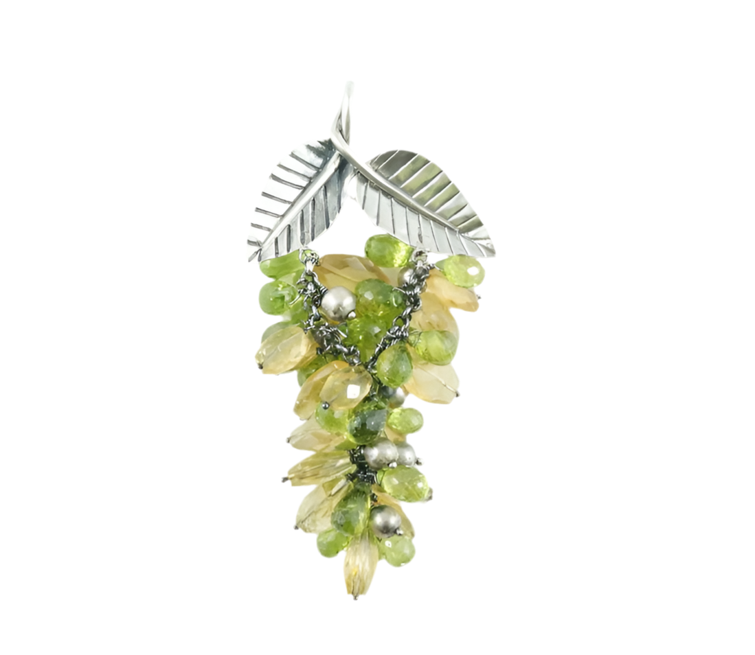 Silver "Eve" Brooch & Pendant Combo - Citrine & Peridot