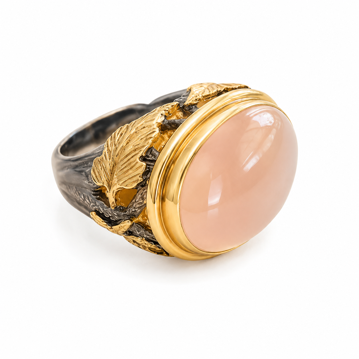 "Climber Leaves" Cocktail Ring - Rose Quartz