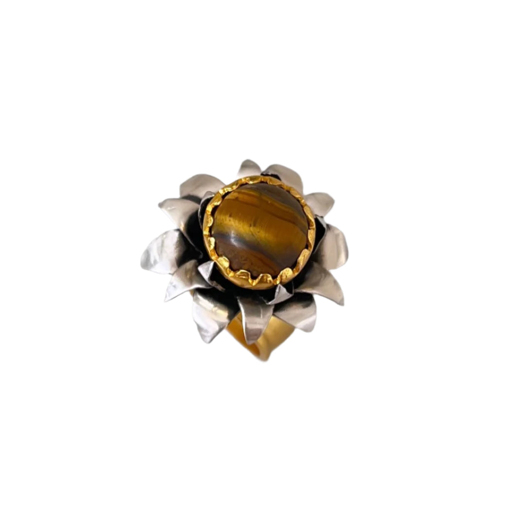 "Lotus" Cocktail Ring - Tiger Eye