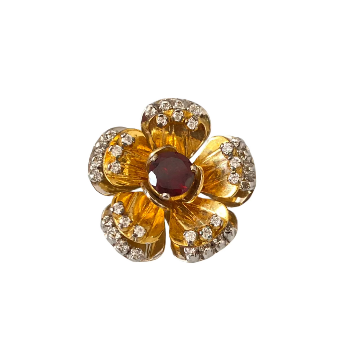 "Penelope" Flower Cocktail Ring - Red Garnet