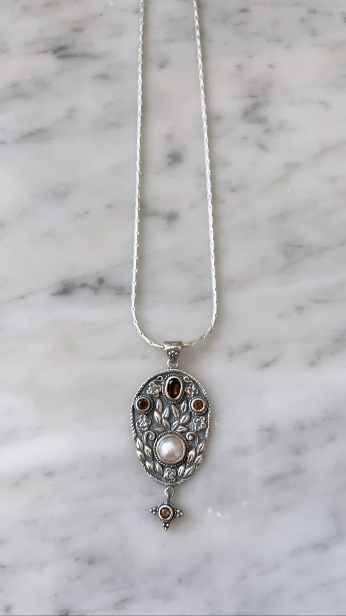 “Birthstone" Silver Pendant Necklace - Smoky Quartz