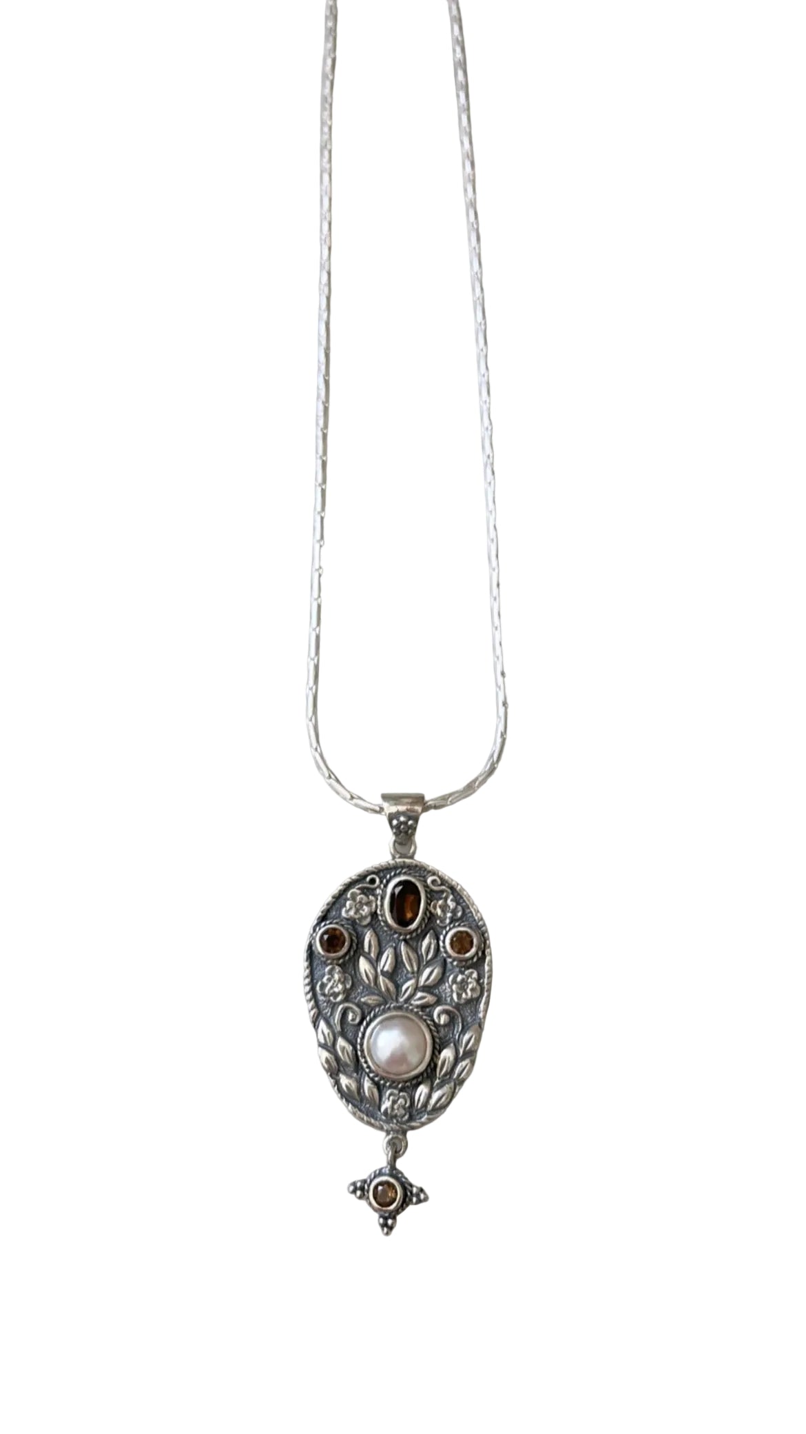 “Birthstone" Silver Pendant Necklace - Smoky Quartz