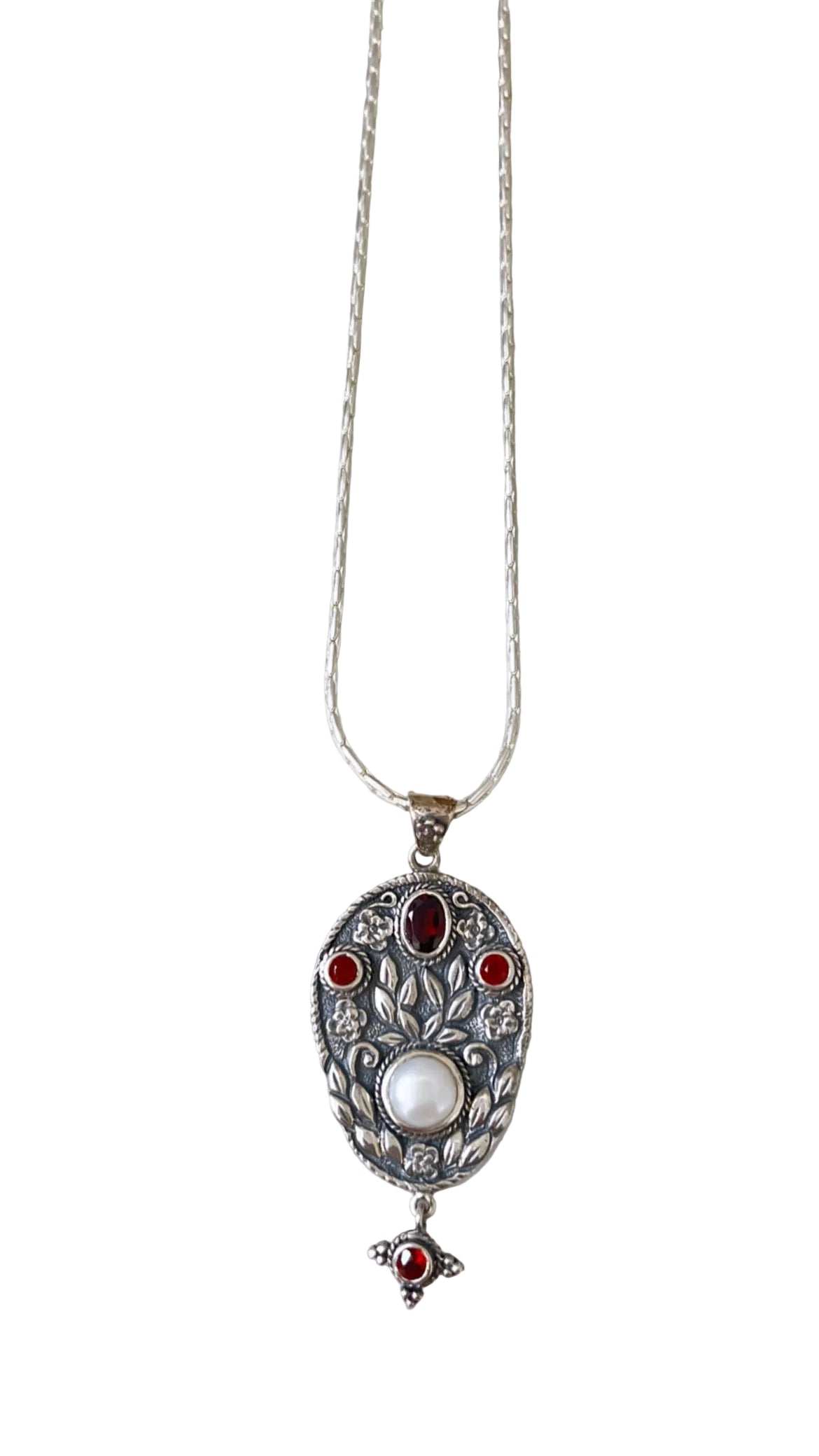 “Birthstone" Silver Pendant Necklace - Garnet