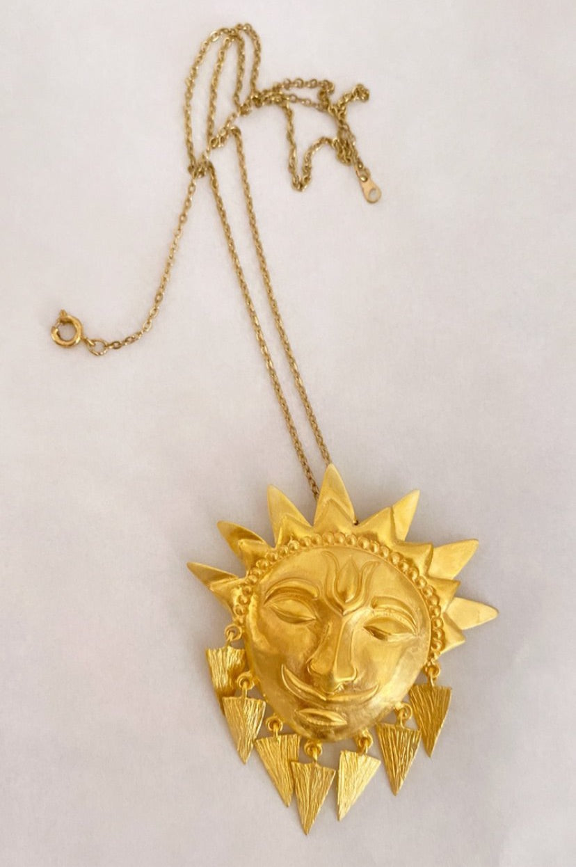 Sterling Silver Gold Plated "Helios Sun" God Necklace