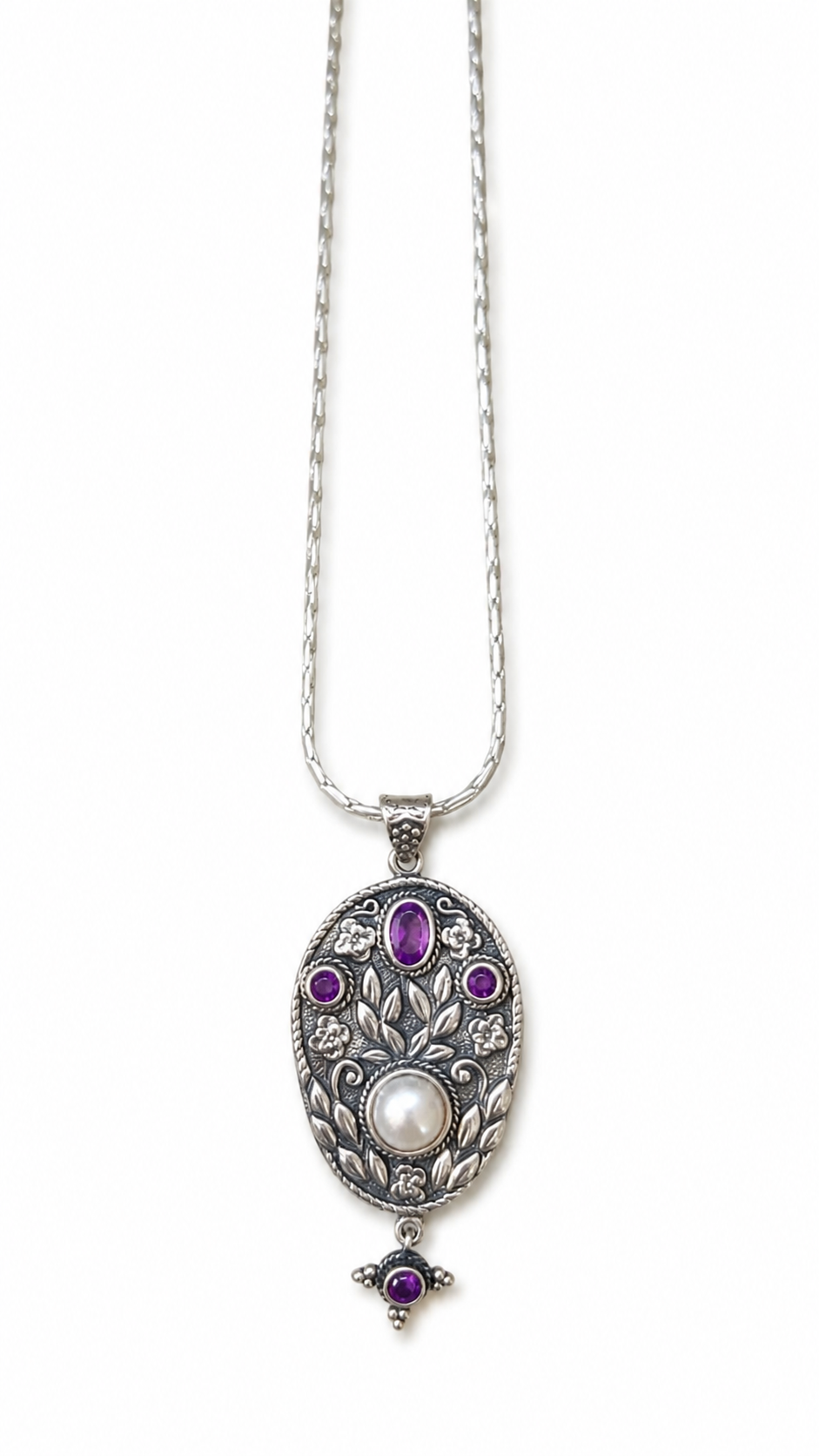“Birthstone" Silver Pendant Necklace - Amethyst