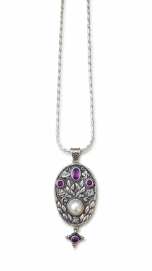 “Birthstone" Silver Pendant Necklace - Amethyst