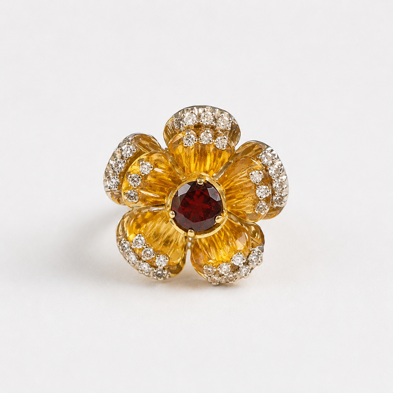 "Penelope" Flower Cocktail Ring - Red Garnet