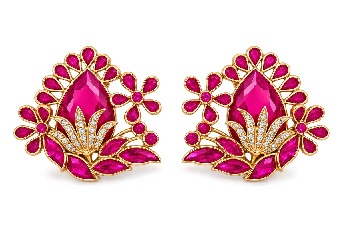 "Jakkie" Pink Lotus Stud Earrings