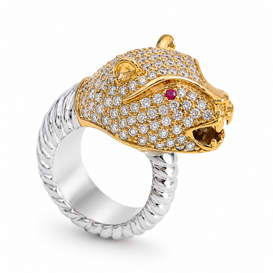 "Cheetah" Cocktail Ring - Colourless Zircon