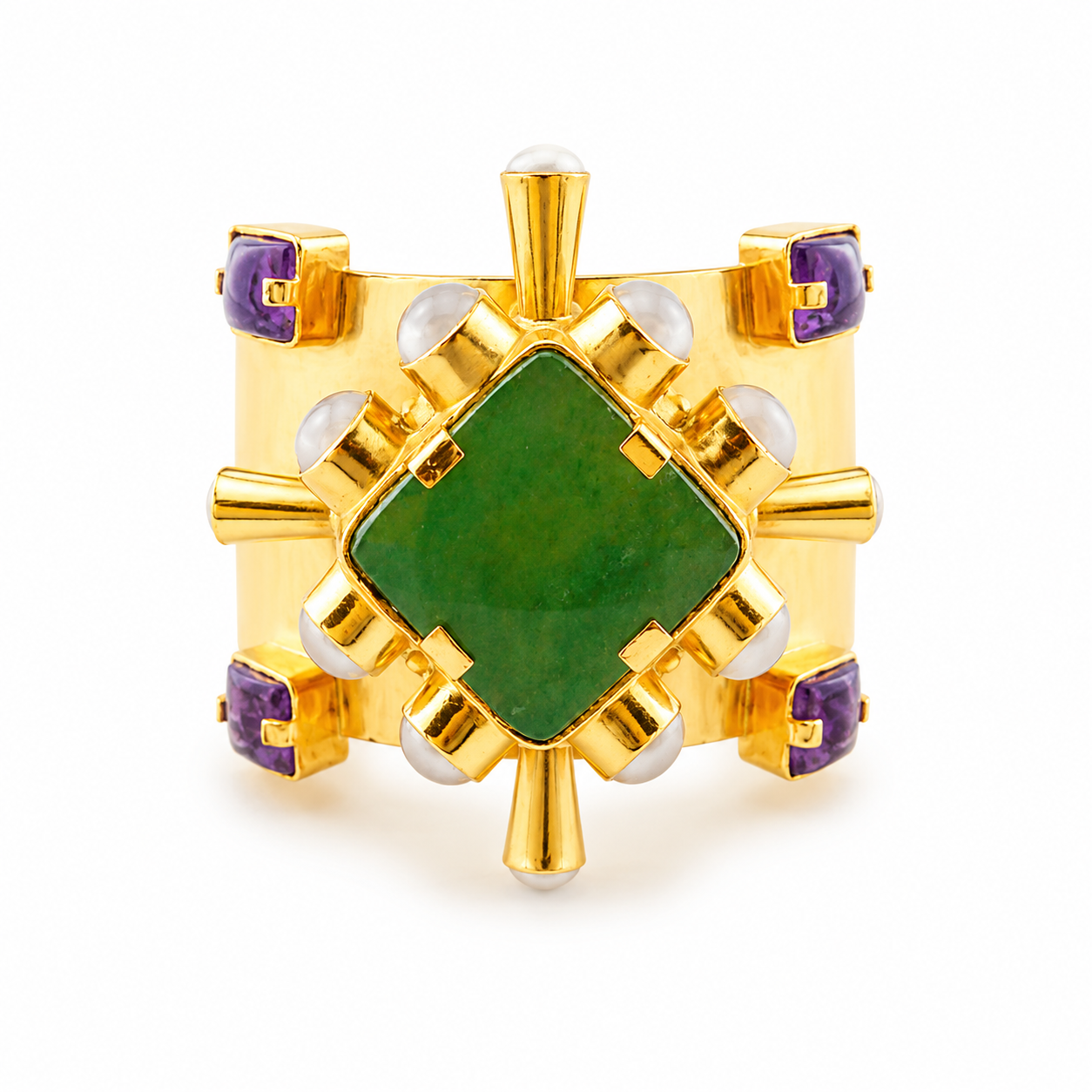 "Cherrie" Cuff - Green Onyx, Amethyst, Pearl and Rose Quartz