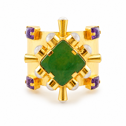 "Cherrie" Cuff - Green Onyx, Amethyst, Pearl and Rose Quartz