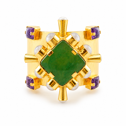"Cherrie" Cuff - Green Onyx, Amethyst, Pearl and Rose Quartz