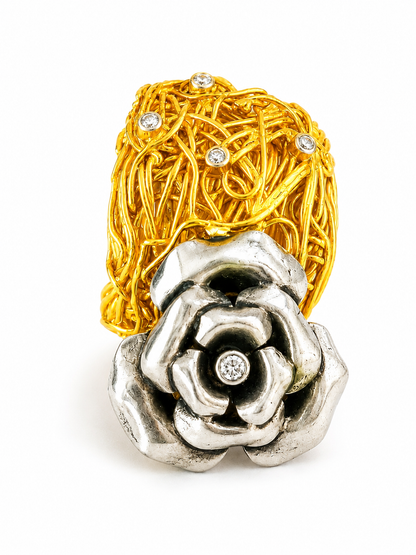 Sterling Silver Gold plated "Rose" with Zircon Ring