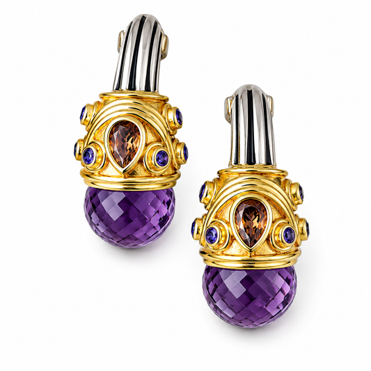 "Greek Goddess" Amethyst & Citrine Earrings