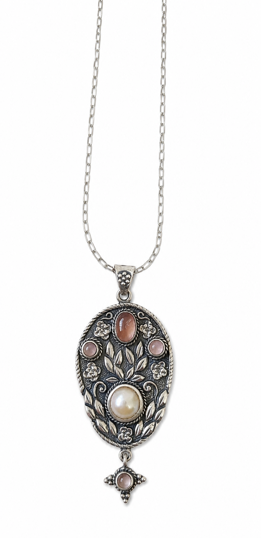 “Birthstone" Silver Pendant Necklace - Rose Quartz