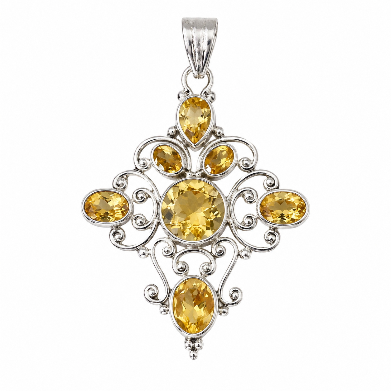 "Stephanie " Silver Citrine Silver Filigree Pendant