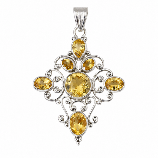 "Stephanie " Silver Citrine Silver Filigree Pendant