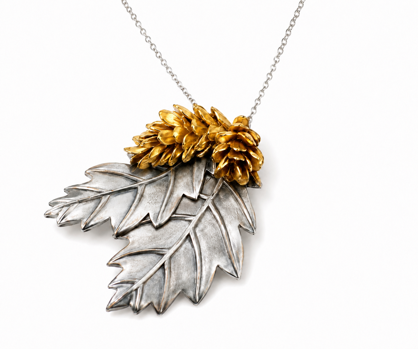 Sterling Silver Gold Plated "Spring Leaves" Necklace