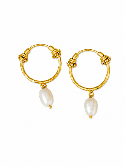 "Carrie" Gold Pearl Hoops Earrings