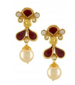 "Diana" Red & Gold Pearl Earrings