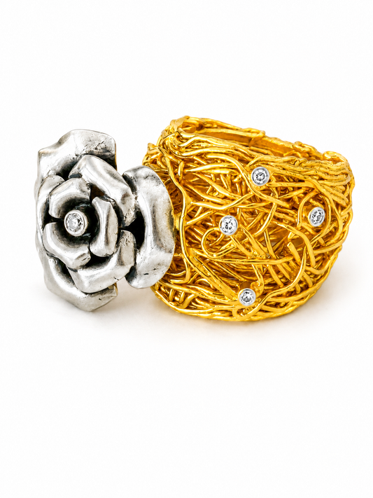 Sterling Silver Gold plated "Rose" with Zircon Ring