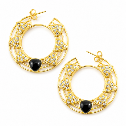 "Olivia" Black Onyx Hoop Earrings