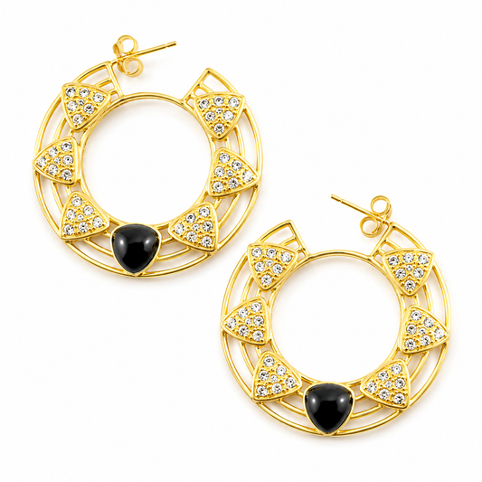 "Olivia" Black Onyx Hoop Earrings