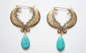 "Bahira" Earrings Turquoise Hoops (Sample Sale)
