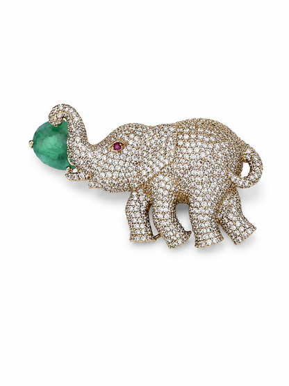 "Baby Elephant" Pave Brooch - Chalcedony & Colourless Zircon