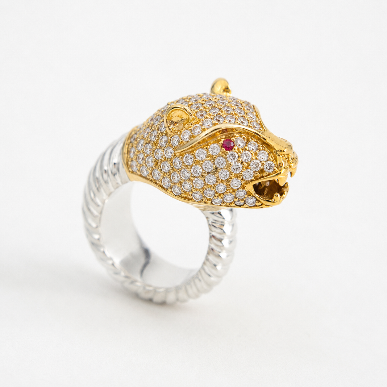 "Cheetah" Cocktail Ring - Colourless Zircon