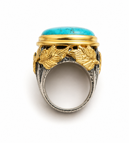 "Climber Leaves" Cocktail Ring - Turquoise