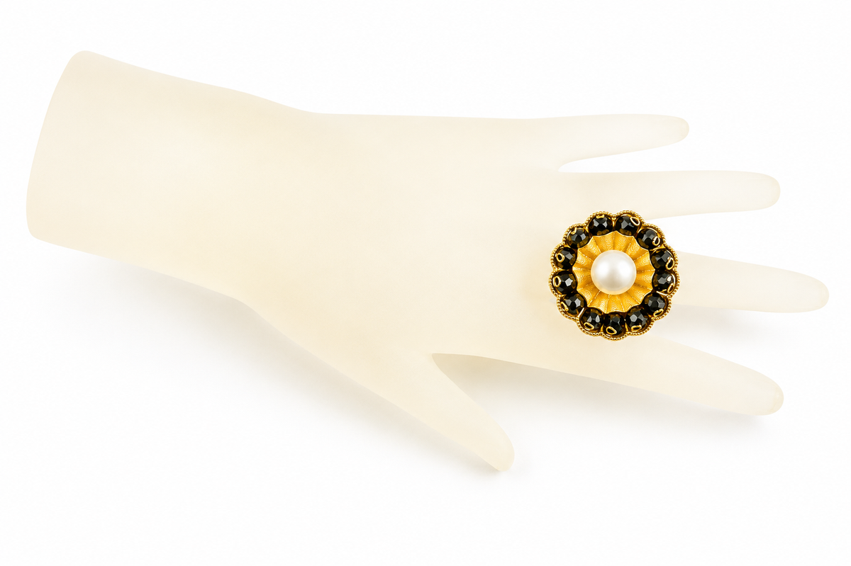 Round "Flower" Ring -  Black Onyx