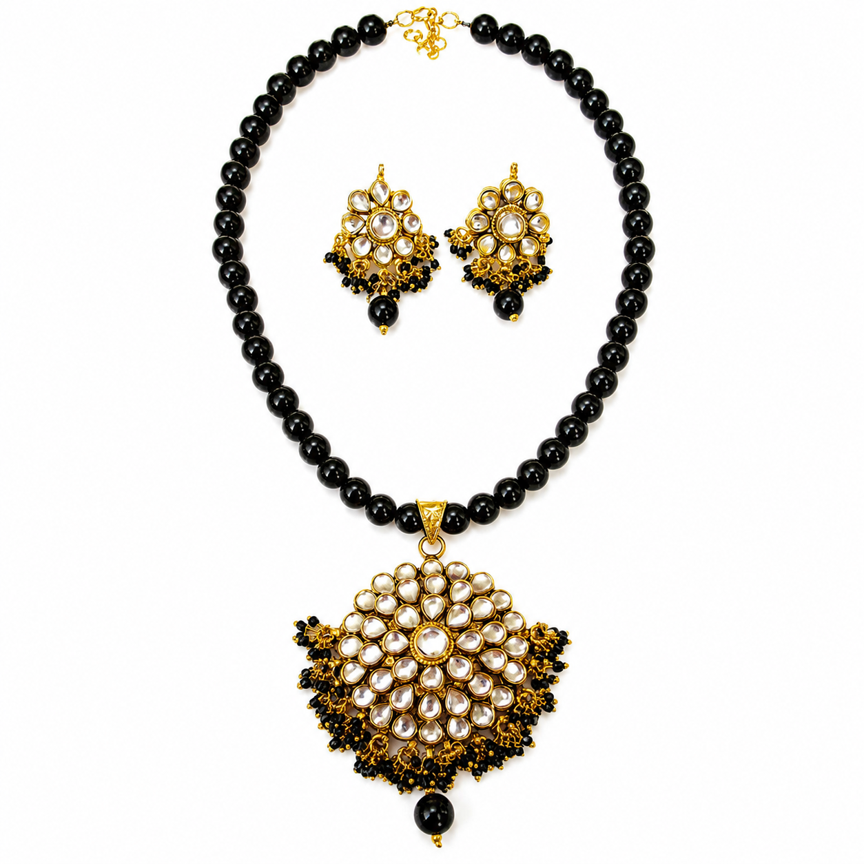 "Dawn" Necklace and Earrings Set - Black (Sample Sale)