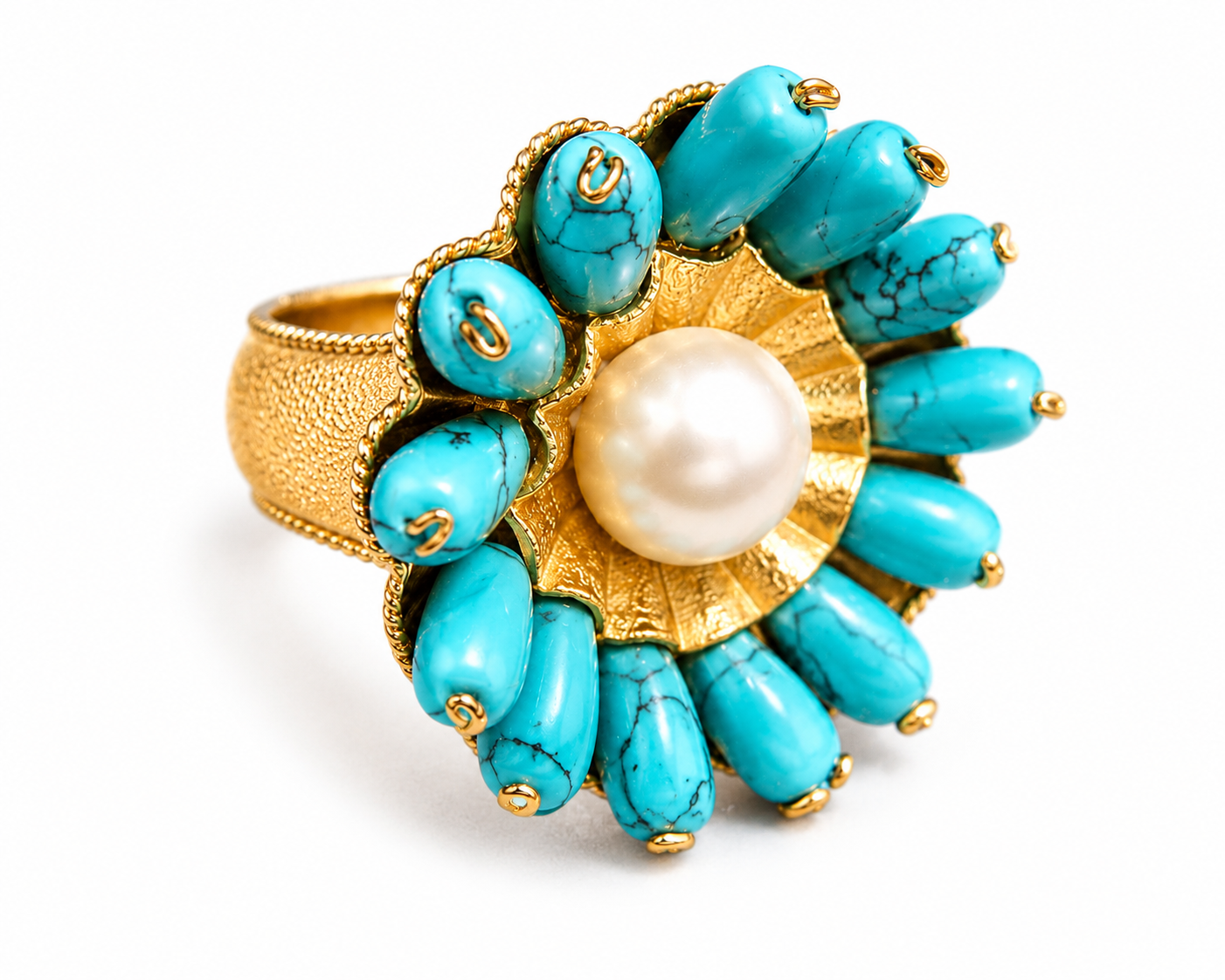 Round "Flower" Ring - Turquoise