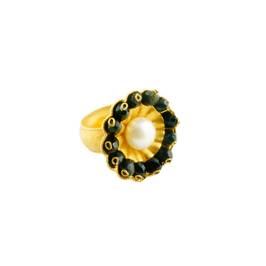 Round "Flower" Ring -  Black Onyx
