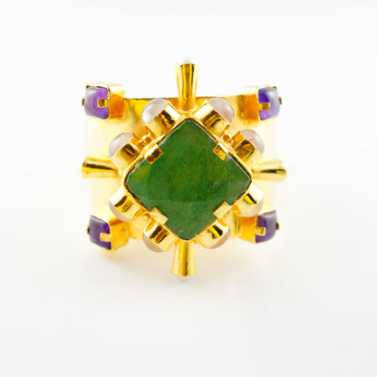 "Cherrie" Cuff - Green Onyx, Amethyst, Pearl and Rose Quartz