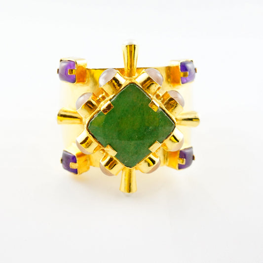 "Cherrie" Cuff - Green Onyx, Amethyst, Pearl and Rose Quartz