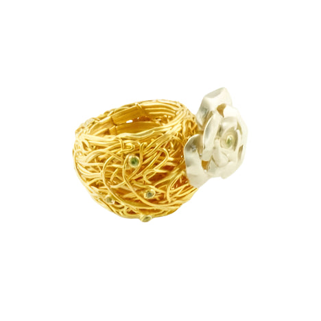 Sterling Silver Gold plated "Rose" with Zircon Ring