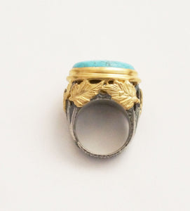 "Climber Leaves" Cocktail Ring - Turquoise