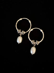 "Carrie" Sterling Silver Pearl Hoops Earrings