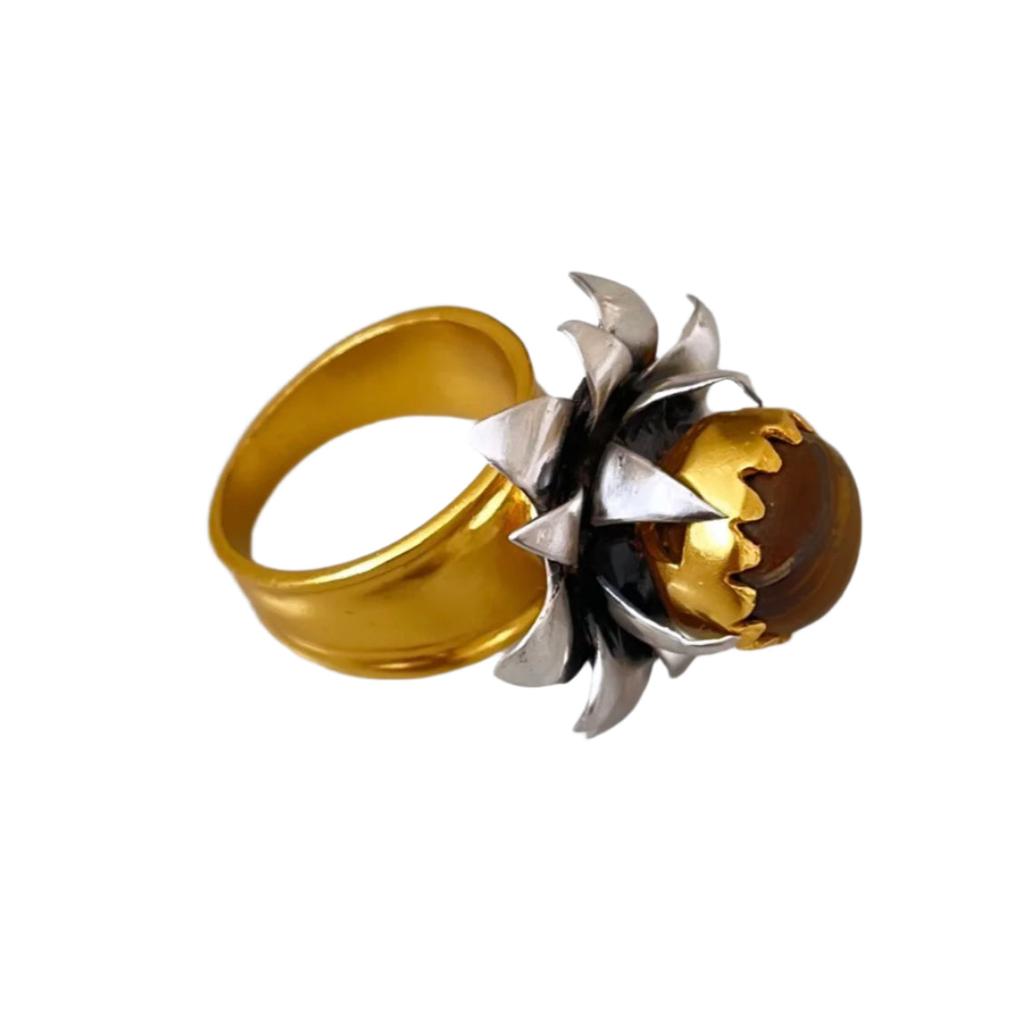 "Lotus" Cocktail Ring - Tiger Eye