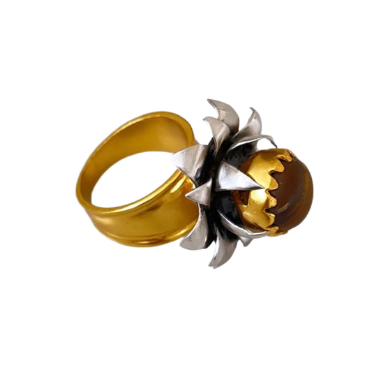 "Lotus" Cocktail Ring - Tiger Eye