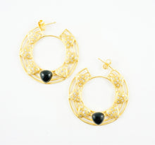 Load image into Gallery viewer, &quot;Olivia&quot; Black Onyx Hoop Earrings