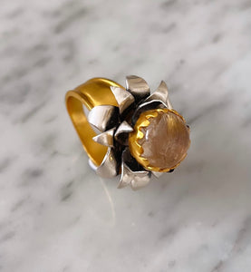 "Lotus" Cocktail Ring - Rutilated Quartz