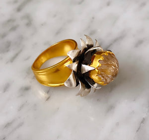 "Lotus" Cocktail Ring - Rutilated Quartz