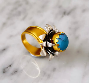 "Lotus" Cocktail Ring - Turquoise