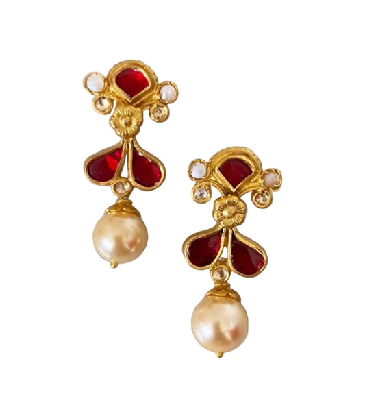 "Diana" Red & Gold Pearl Earrings