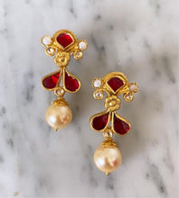 Load image into Gallery viewer, &quot;Diana&quot; Red &amp; Gold Pearl Earrings