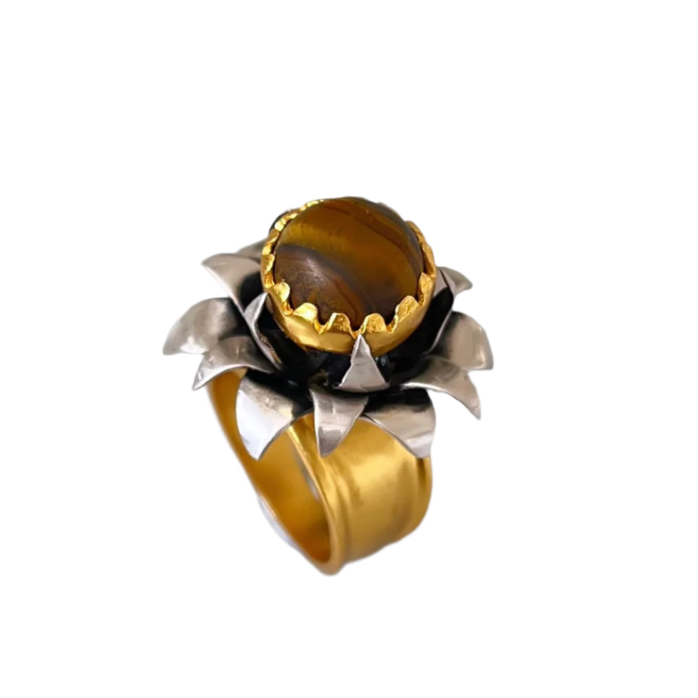 "Lotus" Cocktail Ring - Tiger Eye